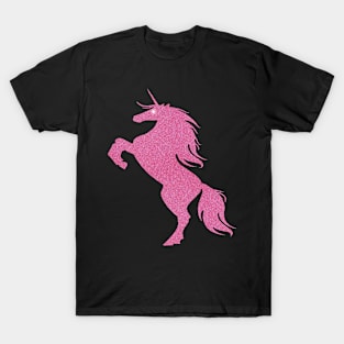 Pink Faux Glitter Magical Rearing Unicorn T-Shirt